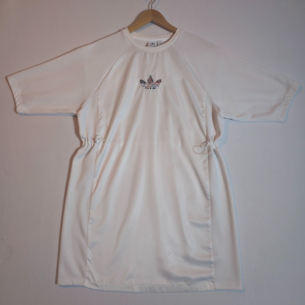 Adidas Originals Bellista Short Dress Women Small White Ribbed Crewneck Pullover